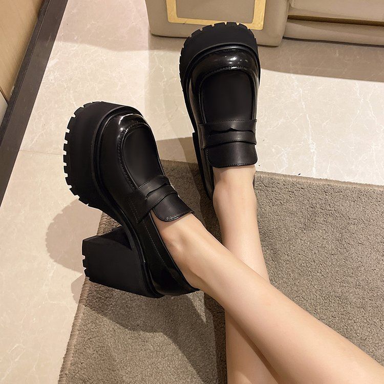Increase British Style High Heel Thick Heel Women's Single Shoes Women's Outer Wear 2025 Spring and Summer Fashion Platform French Retro Single Shoes