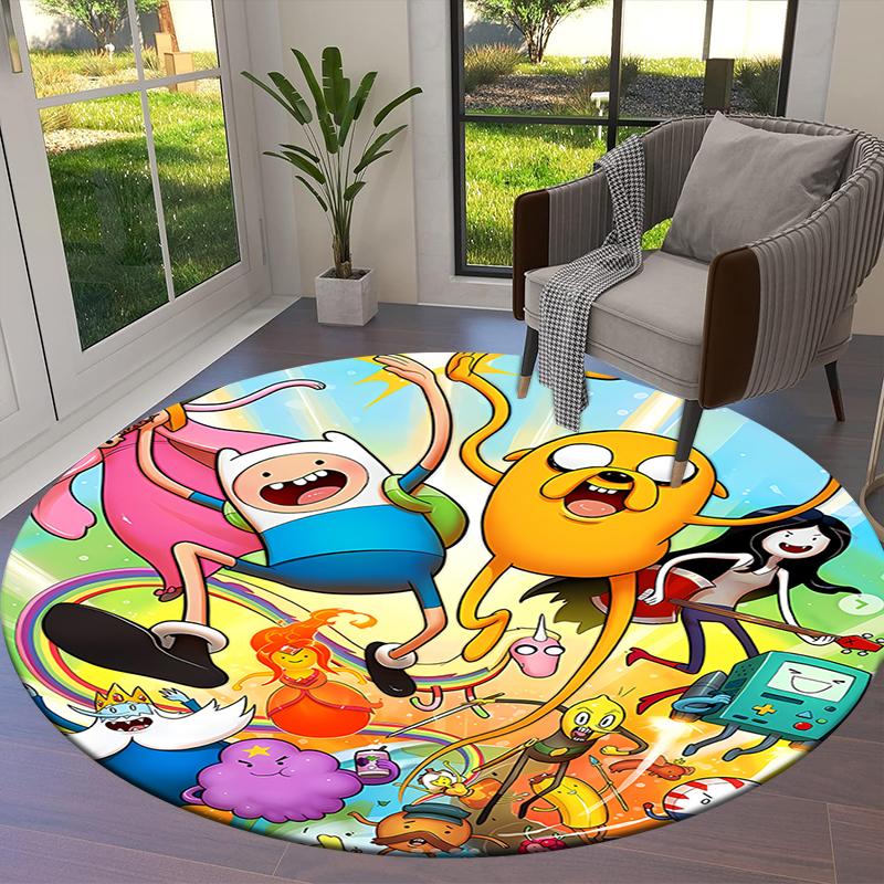 Adventure Time Round Area Rug,Carpet Rug for Living Room Bedroom Sofa Playroom Decor,Non-slip Floor Mat
