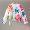 Fashion Floral Printed Jackets Women Elegant O-neck Single Breasted Draw Rope Female Coat Autumn Lady Casual Coats
