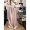 Women's 2025 Summer Lace Patchwork Ice Silk Wide-Leg High-Waist Pants