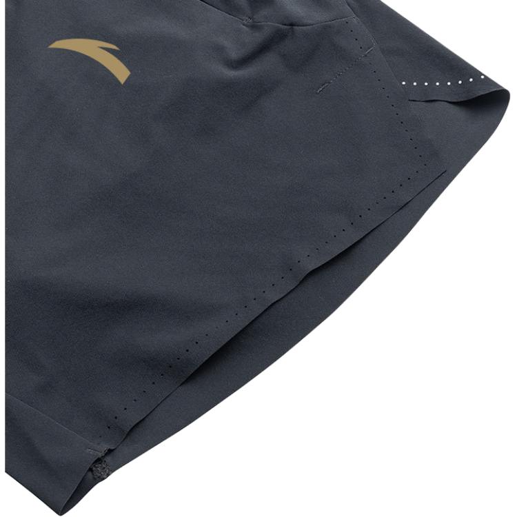 Anta Solid Color Logo Print Elastic Waist Straight Loose Shorts Summer Men shorts Black 152230505