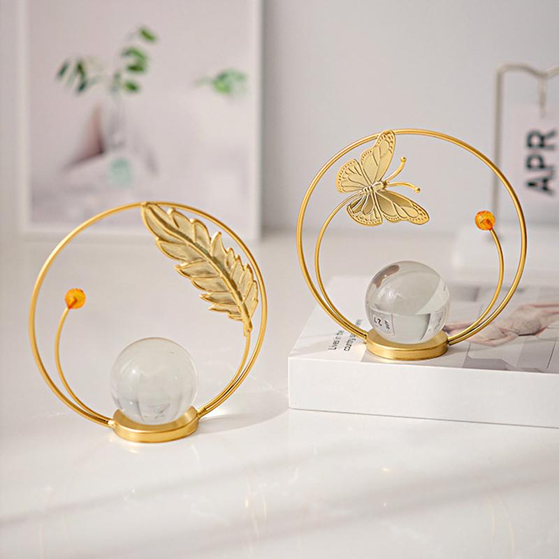 Crystal Ball Iron Art Ornament Butterfly Metal Figurine Bookshelf Desktop Decoration Living Room Fireplace Cabinet Home Decor