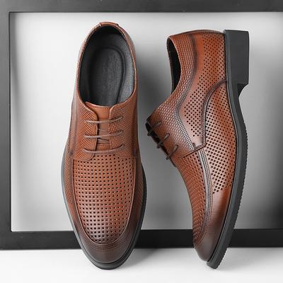 Men's Business Dress Shoes Summer Breathable Hollow Out Shoe Luxury Casual Leather Shoes for Men Lace Up Oxford Shoe Men Shoes