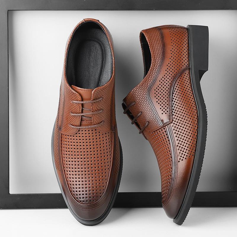 Fashion Men's Business Dress Shoes Summer Breathable Hollow Out Shoe Luxury Casual Leather Shoes for Men Lace Up Oxford Shoe Men Shoes