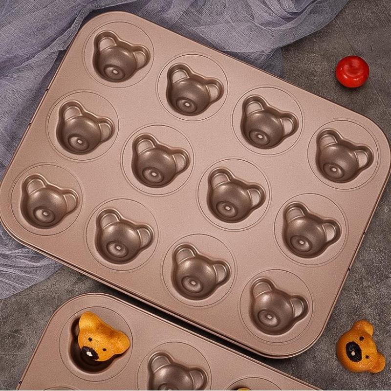 4/6/9/12 Even Bear Mold Baking Mold Pan Non-Stick Diy Cute Candy Cake Mold Tool Decoration Biscuit Candy Mold Baking Accessories