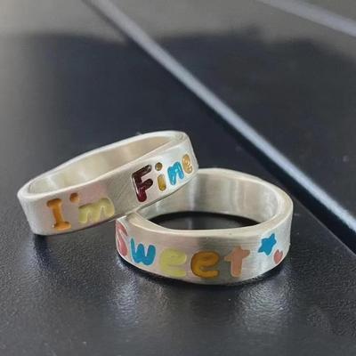 Brushed Vibrant Candy Color Letter Ring for Couples - Unisex, Chic, Simple, and Fashionable Design