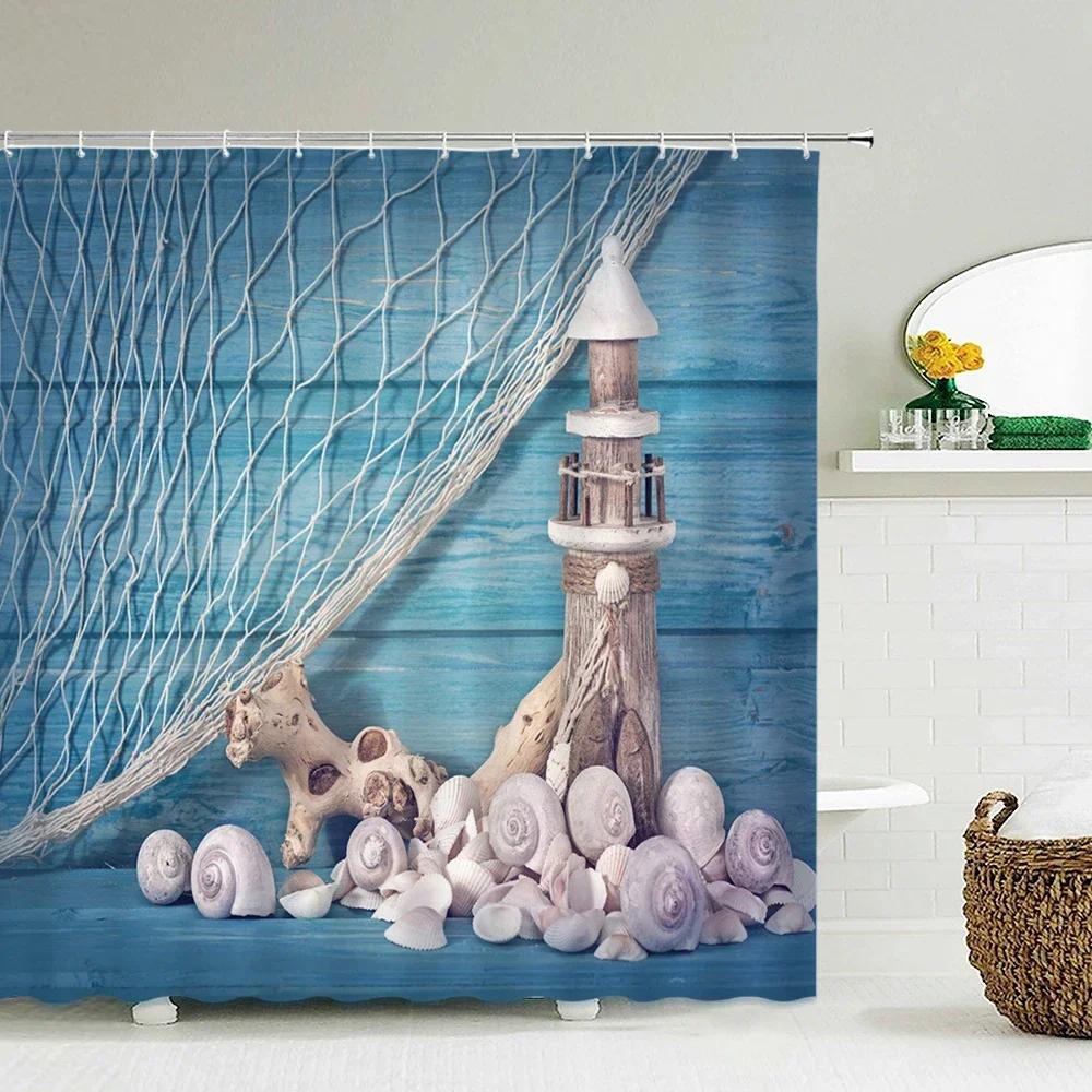 Seascape Beach Shower Curtains Bathroom Shower Curtain 3D Fabric Curtain Waterproof Curtain Easy To Install, Smooth and Silent
