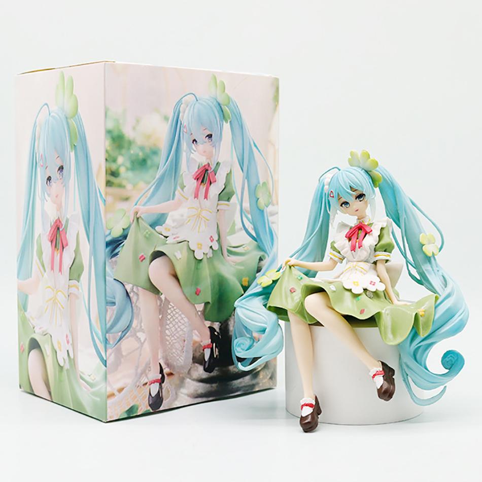 In Stock Anime Hatsune Miku Four Leaf Clover Sitting Posture PVC Action Figure Model Doll Decoration Valentine's Day Gift