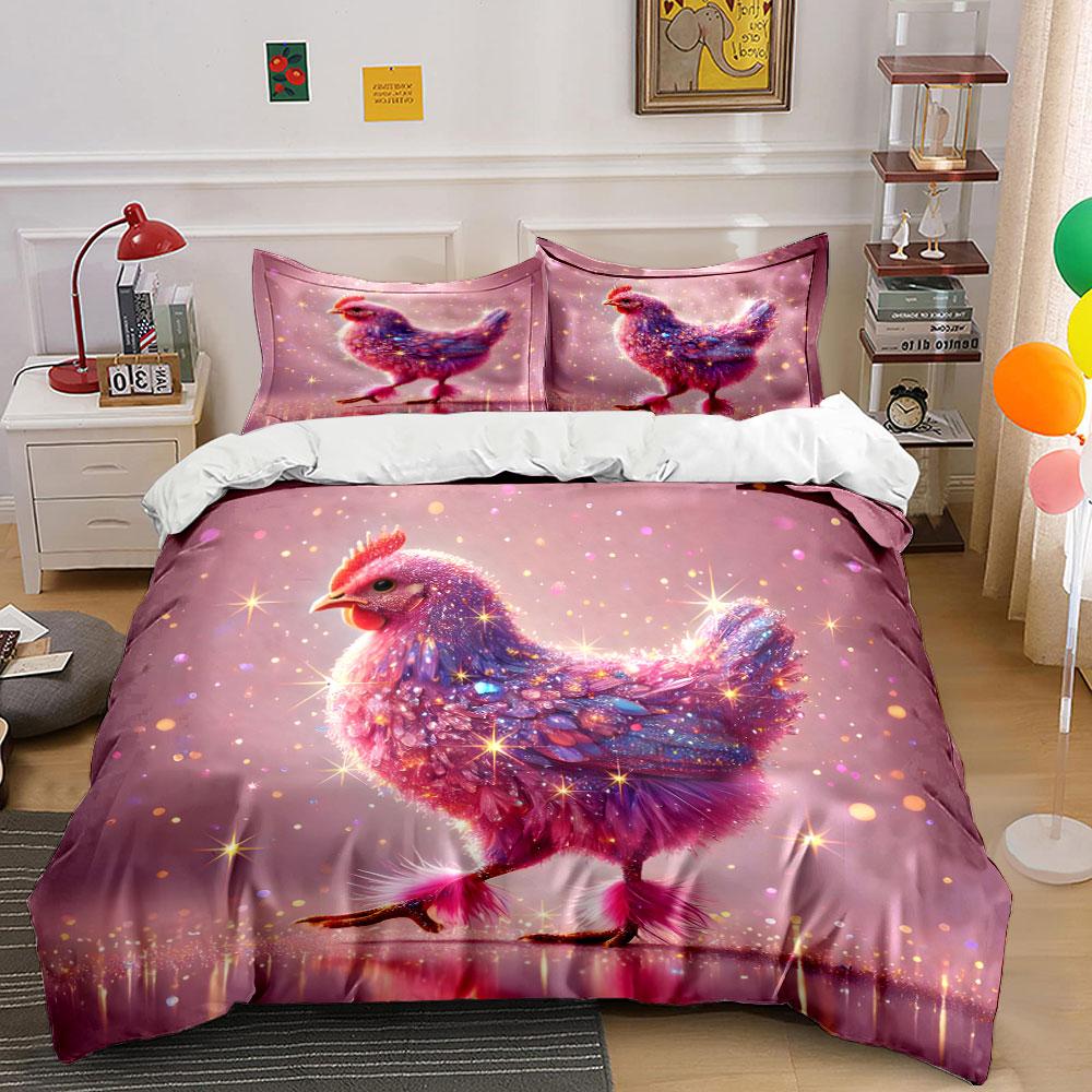 Sparkling Chicken Decor Set Multiple Sizes Kid'S And Adults' Bedroom Exquisite 3Pc Bedding Set, Gift