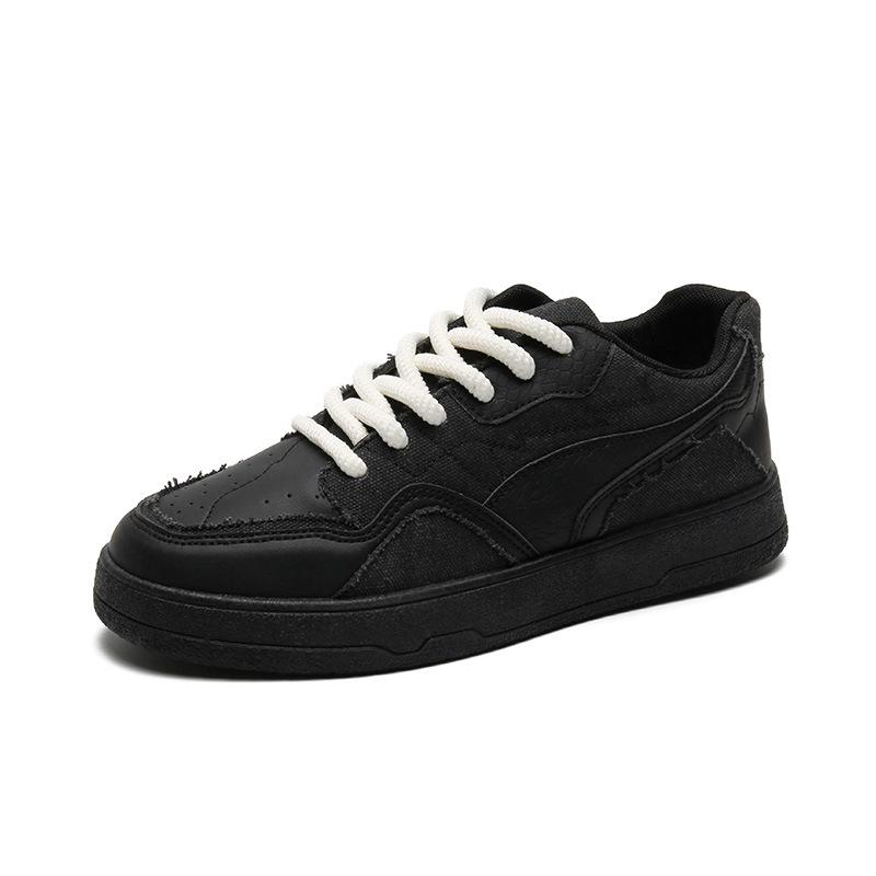 Men's Thick-Soled Black Low-Top Sneakers - Autumn Wear-Resistant, Soft-Soled, Versatile, Height-Boosting & Trendy Footwear for Students.