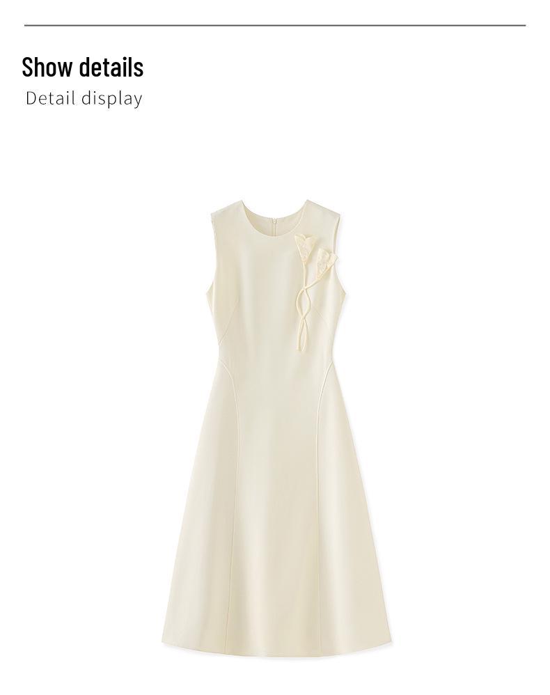 Elegant Three-Dimensional Beaded Floral Waist-Hugging Sleeveless Summer Dress for Women