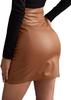 Women Brown Unique Hot Designer Genuine Lambskin Leather Slim Fit Skirt Mini