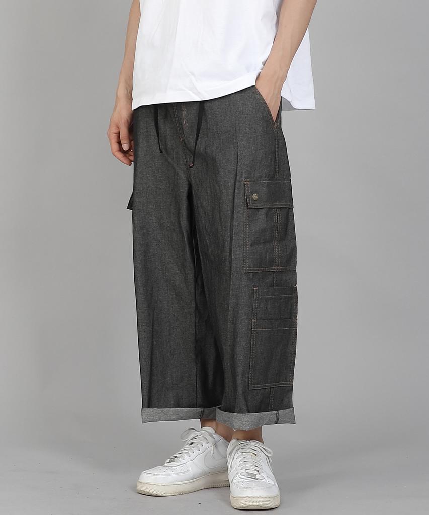 Seinteukeulu Double Cargo Cropped Pants Dcp-382 Denim Gray Black