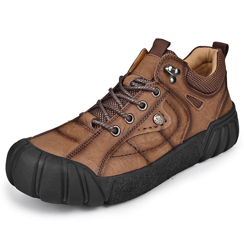 

2025 spring and autumn middle-aged and elderly mountaineering shoes dad outdoor shoes breathable hiking non-slip wear-resistant leather low-top climb 44 темно-коричневого