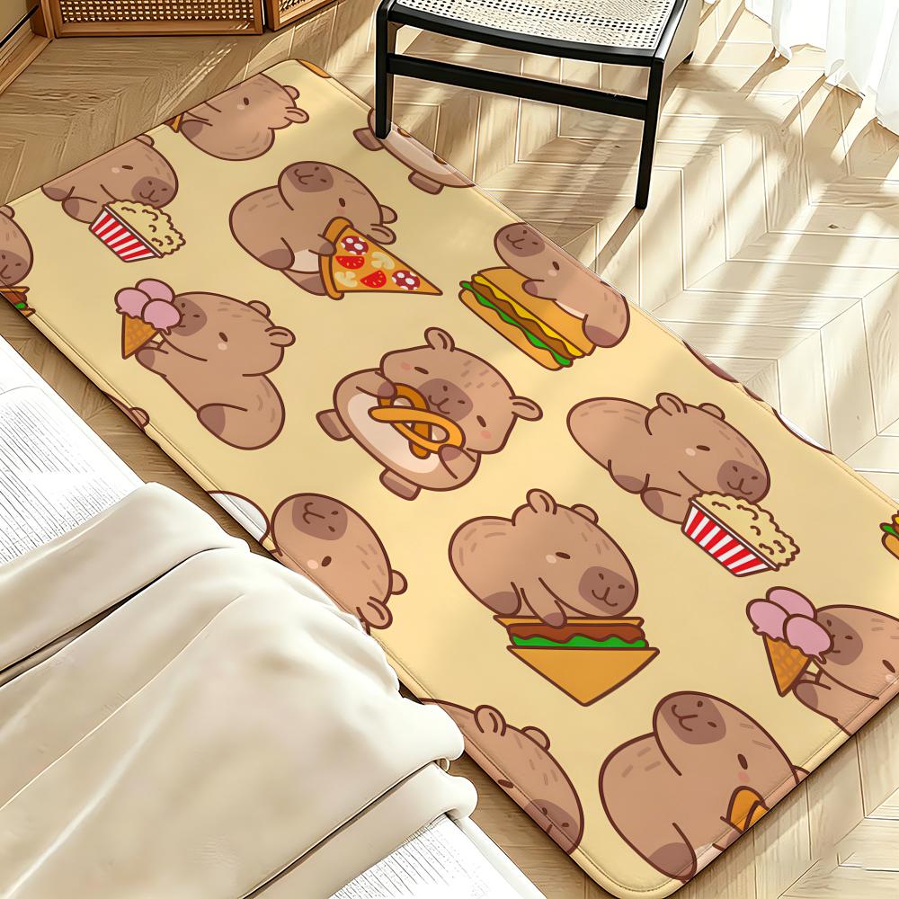 Animal C-Capybara Floor Mat Soft Flannel Entrance Door Mat Non Slip Absorbent Bathroom Bedroom Floor Rug