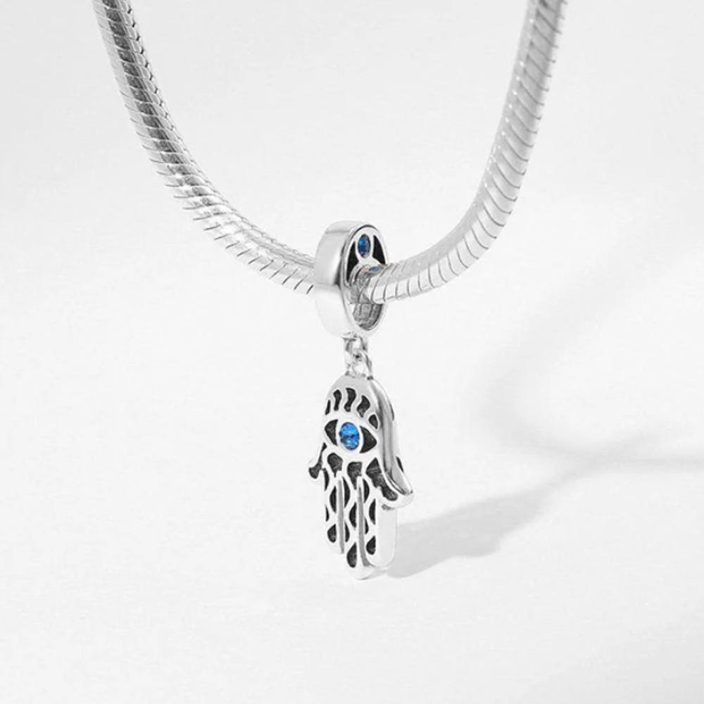 New Copper Blue Eye Palm Pendant Bead Fit Original Charms Bracelet Necklace Trinket Jewerly Accessories