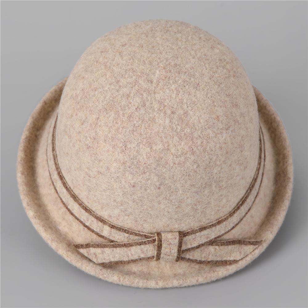 Curled Wool Mother Bucket Hat Elegant Temperament Small Face Thickened Simple Bow Warm Tide