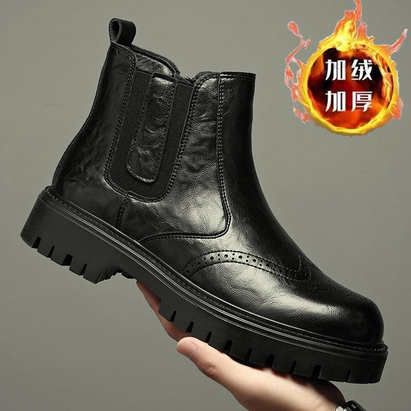 

Martin boots men s high-top autumn and winter velvet 2025 new casual leather shoes men s genuine leather mid-top Chelsea boots 44