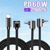 60W Nylon Braided 90 Degree Elbow Type C Data Cable USB C To Type C PD Cable For iPhone Samsung Huawei Xiaomi Fast Charger Cord