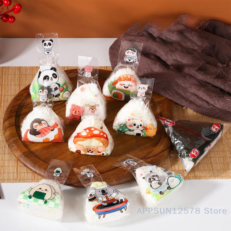 100Pcs Cute Cartoon Triangle Rice Ball Packing Bag Seaweed Sushi Mould Bag Sushi Bento Accessories Seaweed Rice Ball Sushi Bag