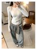 European Grey Slim Fit Round Neck Long Sleeve Women's T-shirt for Autumn/Winter 2025