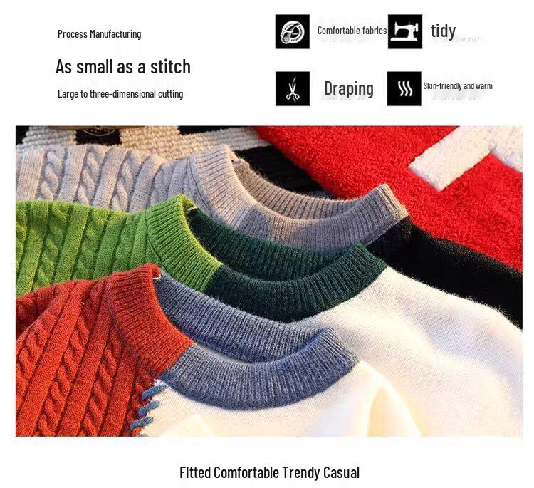 Unisex Patchwork Color-Block Sweater: Casual, Loose-Fit Knit Pullover for Autumn and Winter
