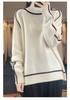 Women's Color Block High Neck Wool Sweater - Thickened Loose Knit Pullover for Autumn & Winter.