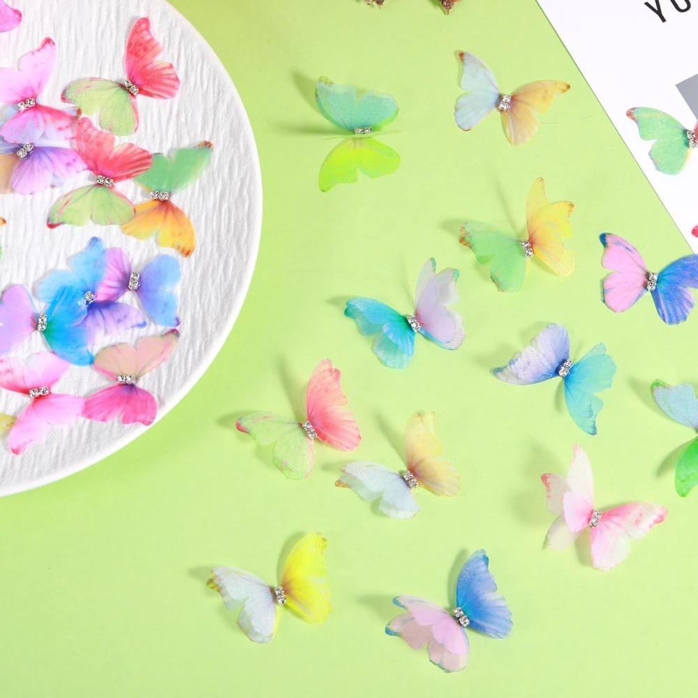30/50Pcs Artificial Diamond Butterfly For Home Room Decoration DIY Wreath Valentine's Day Wedding Girl Hair Clip Butterfly Decor