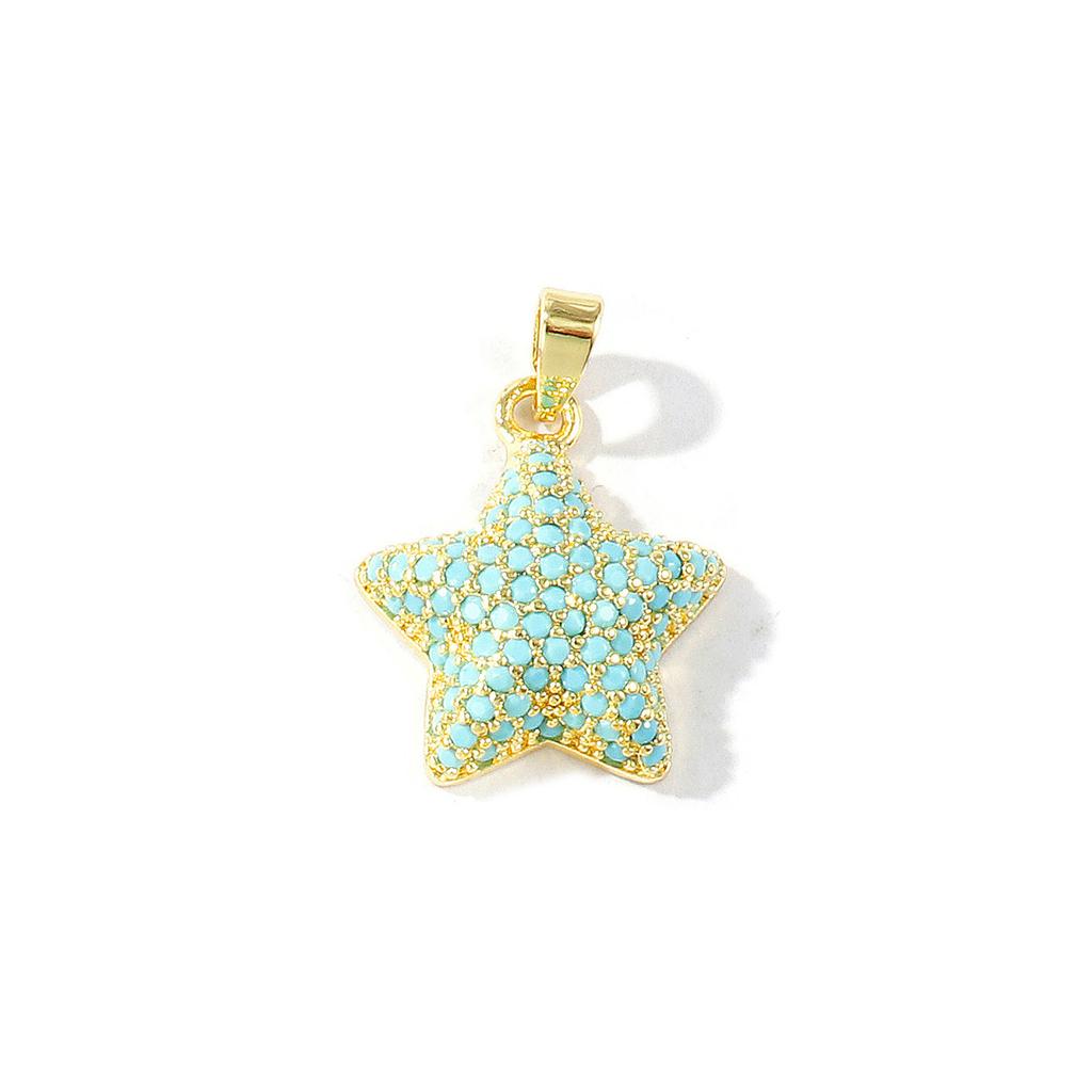 2 Pcs Blue Cubic Zirconia Ocean Charms Starfish Mermaid Conch Sun Shaped Melon Brass 18K Gold Plated Pendants For DIY Necklace