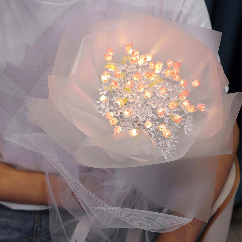 Tulip Glowing Bouquet with Light Strip DIY Handcraft Beautiful Tulips Artificial Flowers for