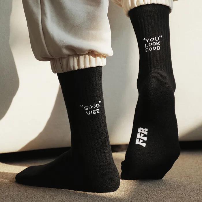 Black Basic Plain Sports Cushion Long Socks Set 3-Pack Black