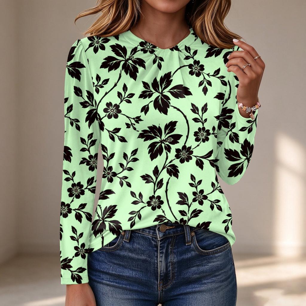 Women's Long Sleeve Knot Neckline Blouse, Color Casual Top for Everyday Wear