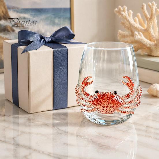 Handgefertigtes Künstlerisches Glasware Oktopus Glasbecher, 350ml Stielloses Weinglas, Wal Delfin Schildkröte Lebendiges Tentakel Design Becher Meeresbewohner Trinken