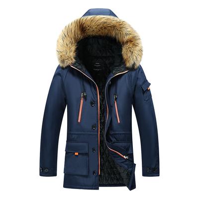 Men Winter Jacket Fur Collar Casual Hooded Parka Down Jackets Mens Warm Thick Thermal Outdoor Overcoat Zipper Multi -Pocket