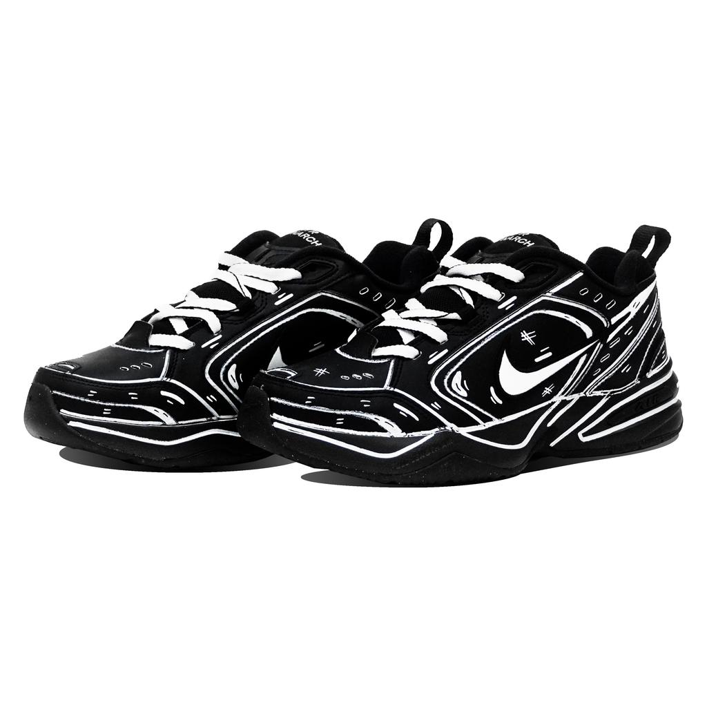 Nike Air Monarch 4 Rezistent la abraziune Pantofi sport joasă platformă Chunky Unisex Negru Alb 415445-001(Team14-S-Box)