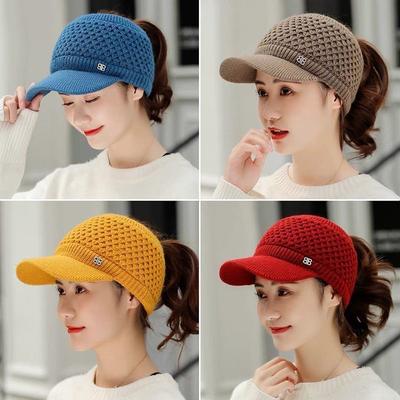 Trendige Koreanische Leere Wollmütze für Mädchen im Herbst und Winter Verdickte Warme Strickmütze Outdoor Laufen Entenmütze