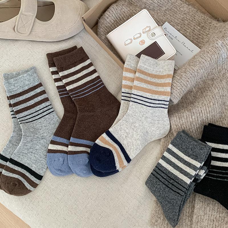 Striped Thickened Wool Socks Warm Socks Versatile College Style Heat Storage Pile Socks