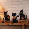 Witch Hat Table Decorations 3Pcs Halloween Decoration, Black Cat Ghost Decor, Figurines Rustic Farmhouse Wooden Centerpieces for Home Office