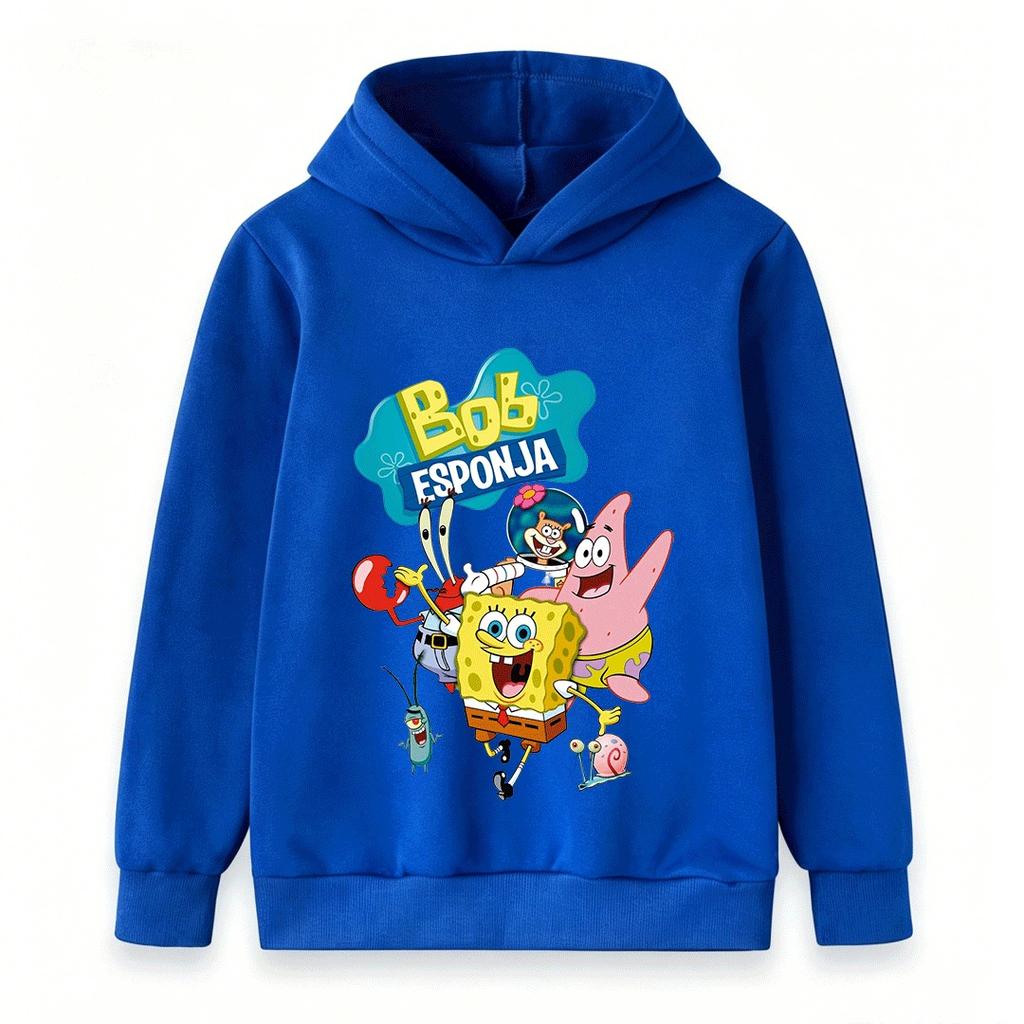 Kids Boys Girls Pullover Hoodie Cartoon Sponge Character Print Casual Soft Long Sleeve Sweatshirt for Toddlers Children Daily Wear