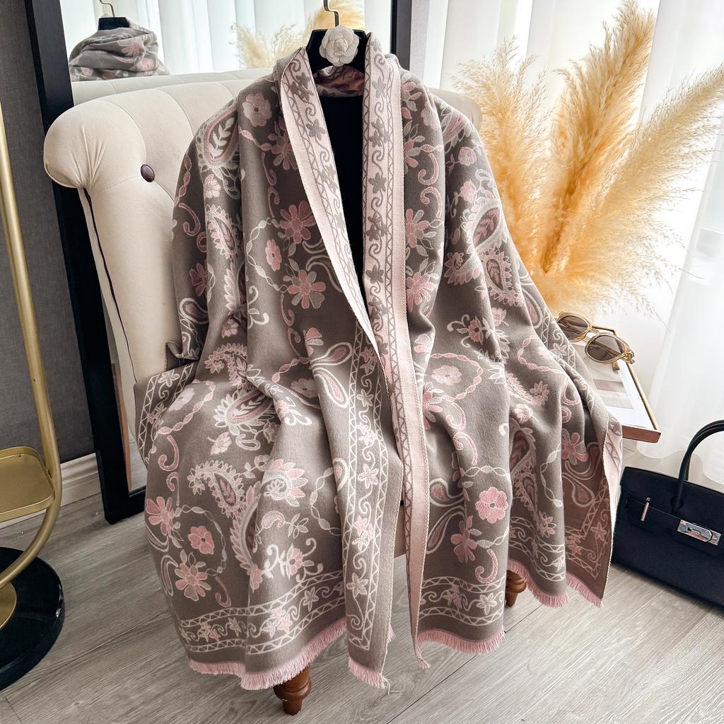 Women's Faux Cashmere Shawl Warm Neck Protection Jacquard Scarf Wrap Autumn Winter Style Functional Blanket