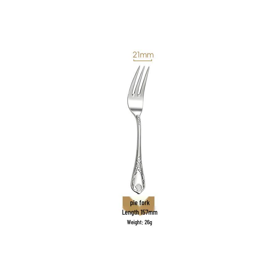 304 Stainless Steel Cutlery Set: French Mirror Finish with Noble Vine Embossed Design - Includes Steak Knife, Fork, Spoon, and Luxury Soup Spoon.