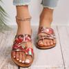 36-43 Large Size Ethnic Style Printed Toe Slippers Women's Summer 2025 New Fashion Versatile Casual Shoes