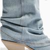Fashion Pleated Block Heels Denim Boots for Women 2024 Autumn Pointed Toe Women High Knee Boots Plus Size Fashion Cowboy Woman Boots D36