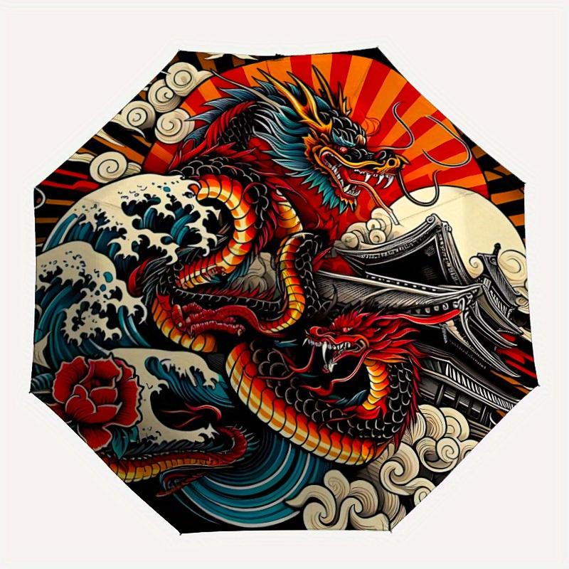 

1pc Dragon Design Automatic Opening/closing umbrella, Reinforced 8-Rib Construction, Compact Travel Umbrella yy250808205