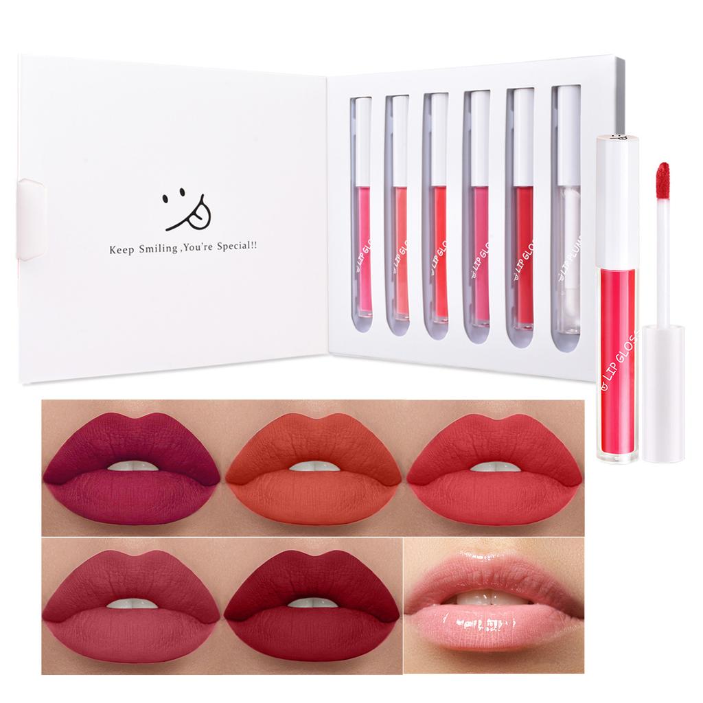 LAMUSELAND Lips Set Keep Smile Waterproof Matte Liquid Lipstick Long-Lasting Non-stick Cup Lip Gloss Lip Plump Oil Lip Makeup 1.5g
