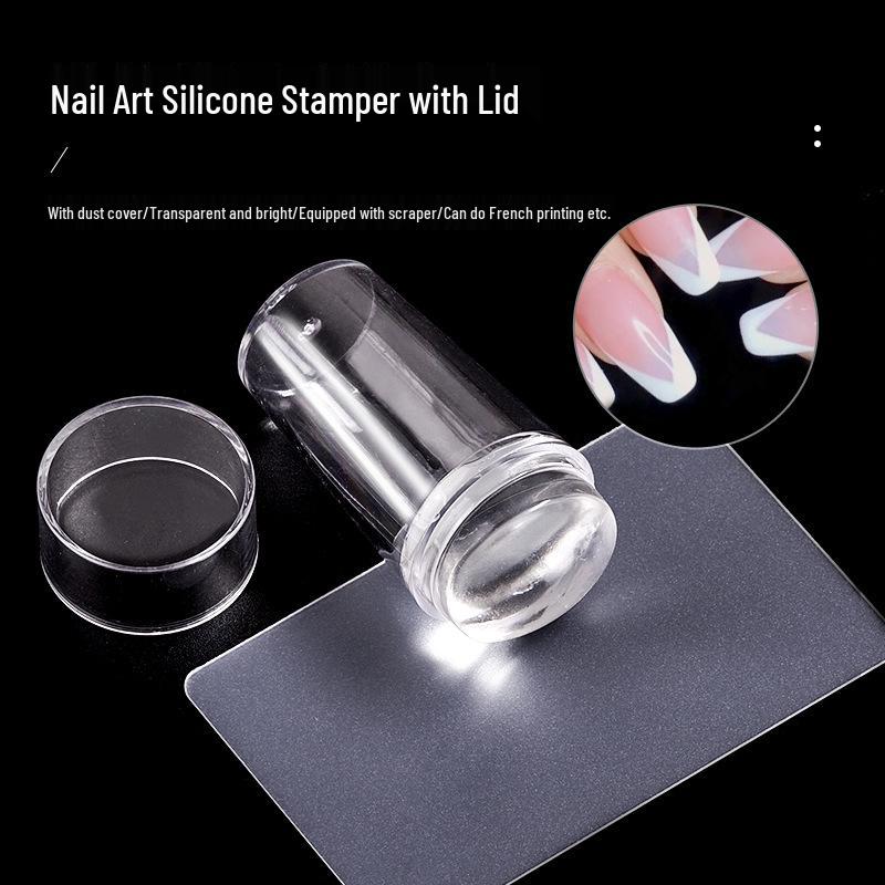 Nail Art Silicone Stamping Set: French Tip Tool with Scraper & Lid