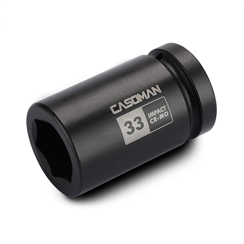 CASOMAN 1/2-Inch Drive X 33 Mm Deep 6-Point Impact Socket, CR-MO, 1/2" Dr. Axle Nut Socket For Easy Removal Of Axle Shaft Nuts (33MM)