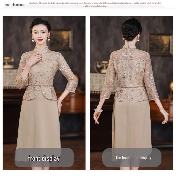 Champagne Qipao Dress - 2024 Spring Collection for Middle-Aged Women