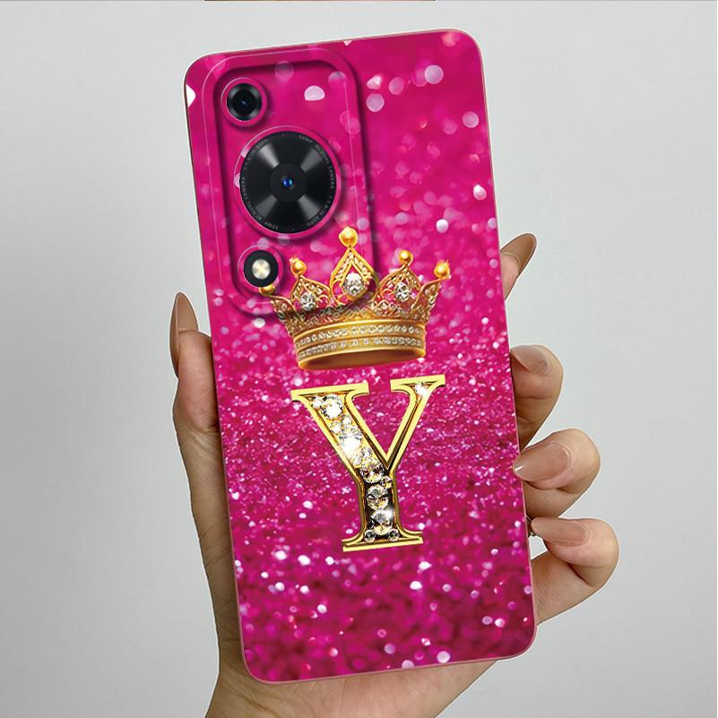 

For Huawei Nova Y72 Y72S Y63 MGA-LX3 Crown Initial Letter Couple Phone Case NovaY72 4G Soft Silicone TPU Lens Protective Casing Huawei Nova Y72