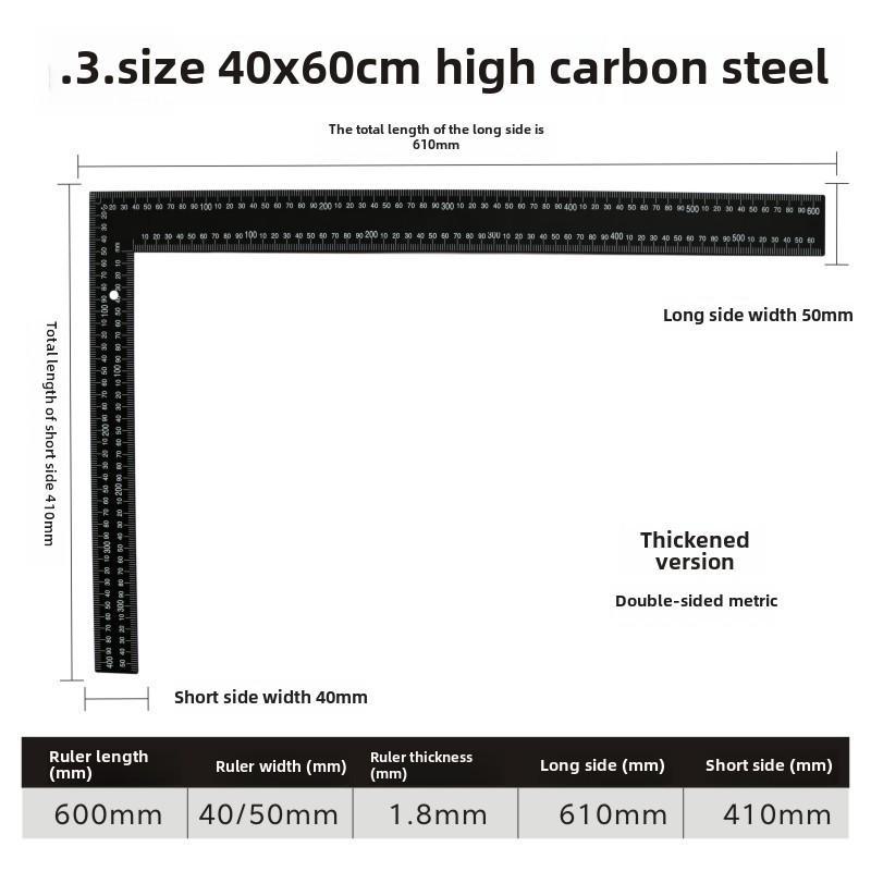 

Кутник з нержавіючої сталі 90° L-подібний для деревообробки 40x60CM square ruler чорний